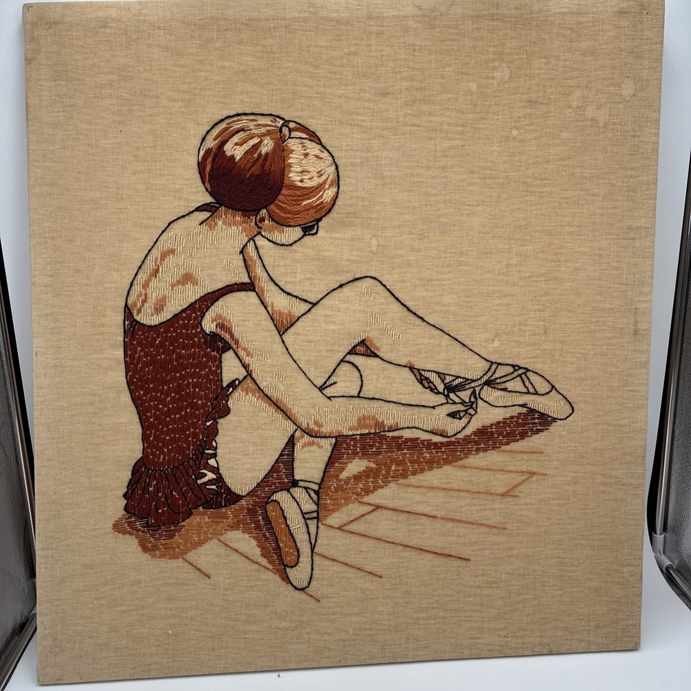 Vtg 1976 National Paragon Corp Ballerina Needlepoint Embroidery Art 0422 28x26